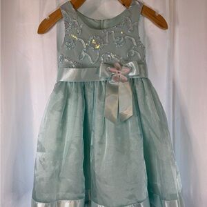 Girls' Light Teal Floral Sequin Party Dress